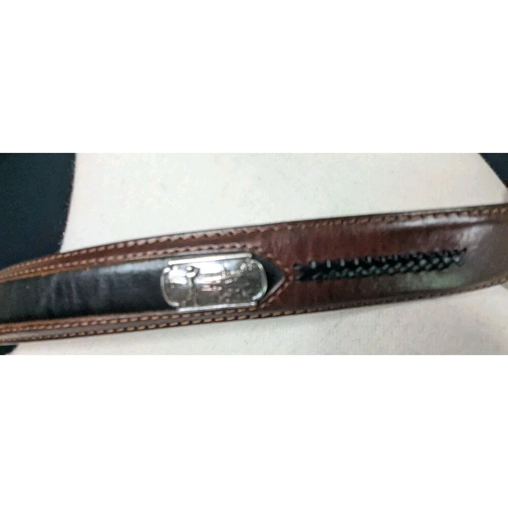 Onyx By Brighton golfer belt 42 Brown Black Leather Golf Scene Silver Medallion